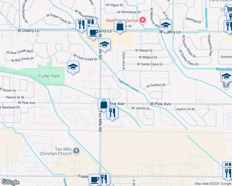 map of restaurants, bars, coffee shops, grocery stores, and more near 3032 North Brandywine Lane in Meridian