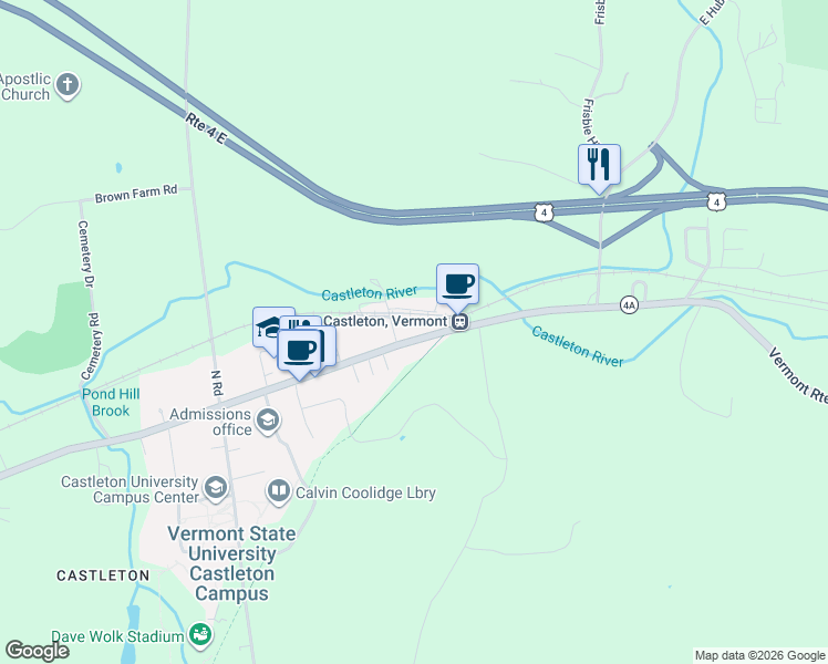 map of restaurants, bars, coffee shops, grocery stores, and more near 387 Main Street in Castleton