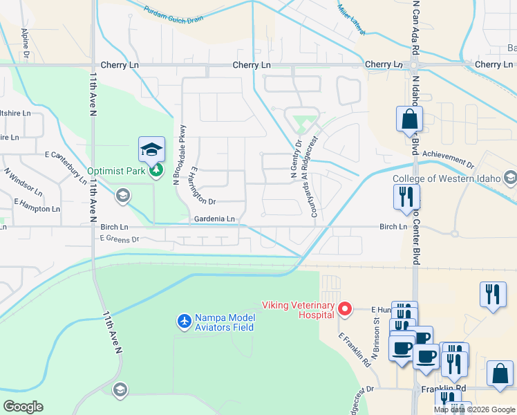 map of restaurants, bars, coffee shops, grocery stores, and more near 6477 East Winslow Drive in Nampa