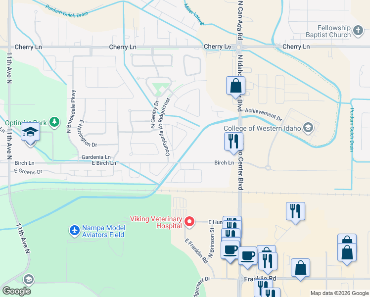 map of restaurants, bars, coffee shops, grocery stores, and more near 16524 North Profit Circle in Nampa