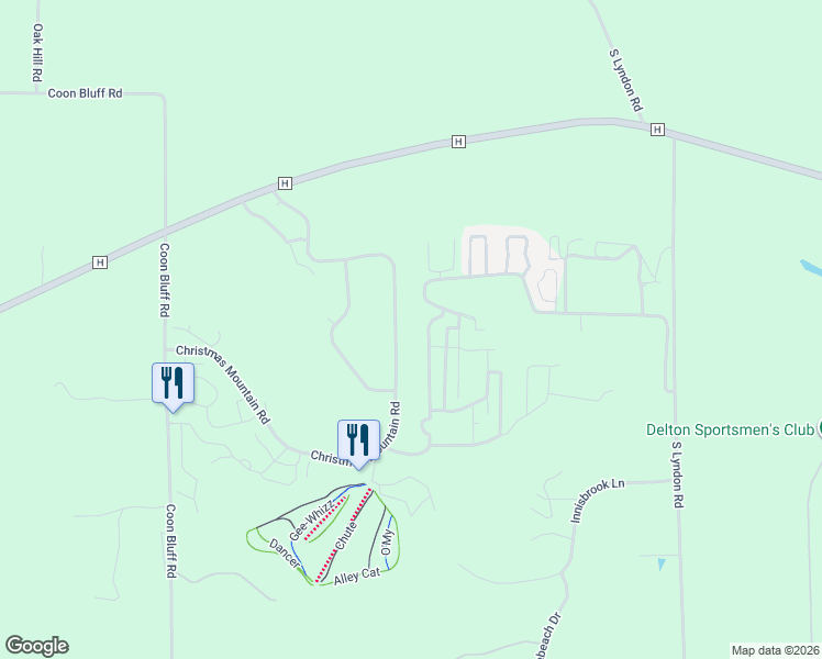 map of restaurants, bars, coffee shops, grocery stores, and more near S888 Christmas Mountain Road in Wisconsin Dells