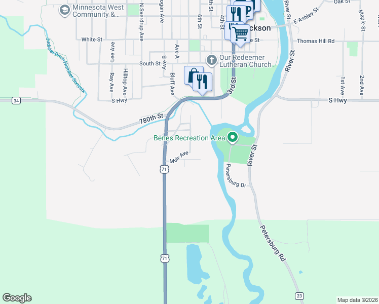 map of restaurants, bars, coffee shops, grocery stores, and more near 200 U.S. 71 in Jackson