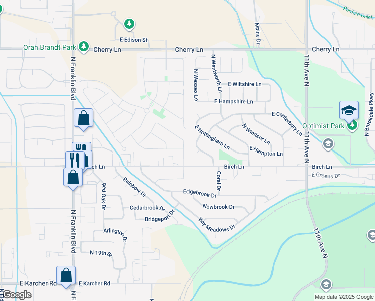 map of restaurants, bars, coffee shops, grocery stores, and more near 7582 East Declaration Drive in Nampa