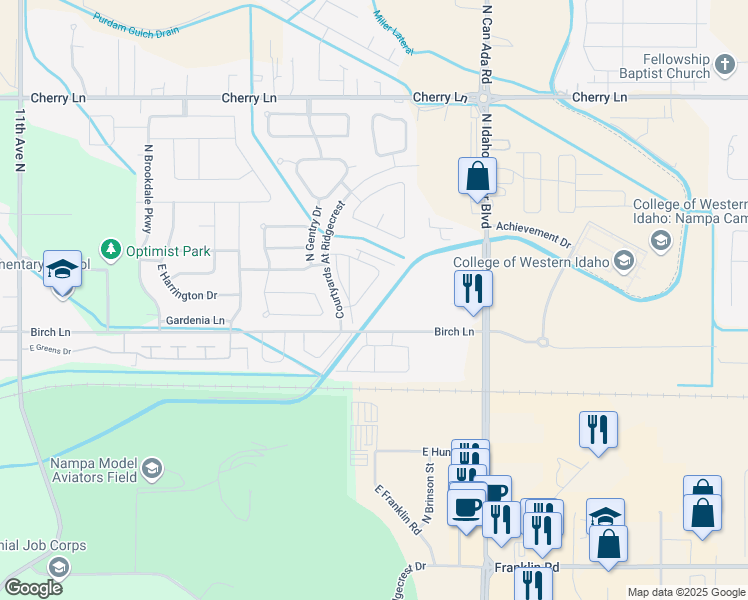 map of restaurants, bars, coffee shops, grocery stores, and more near 16575 North Investor Loop in Nampa