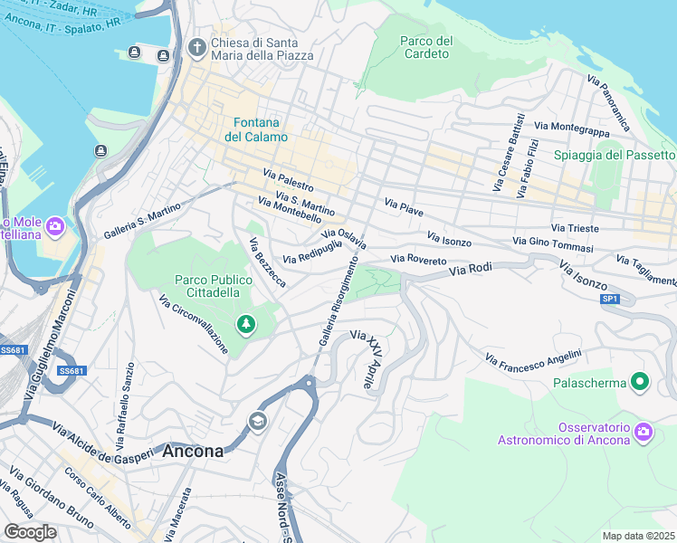 map of restaurants, bars, coffee shops, grocery stores, and more near 35 Via Redipuglia in Ancona