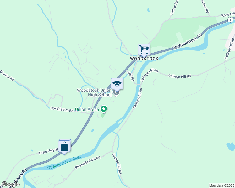 map of restaurants, bars, coffee shops, grocery stores, and more near 496 West Woodstock Road in Woodstock