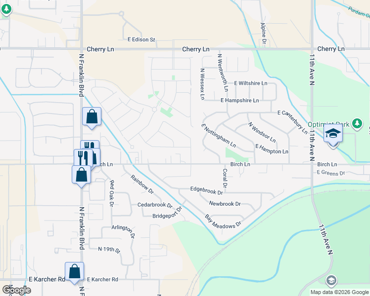 map of restaurants, bars, coffee shops, grocery stores, and more near 7565 East Declaration Drive in Nampa