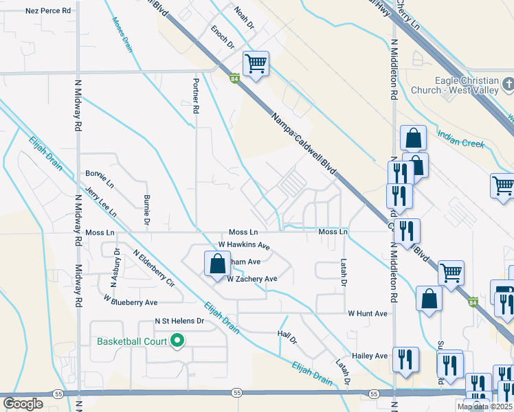 map of restaurants, bars, coffee shops, grocery stores, and more near 16707 North Pamelas Loop in Nampa