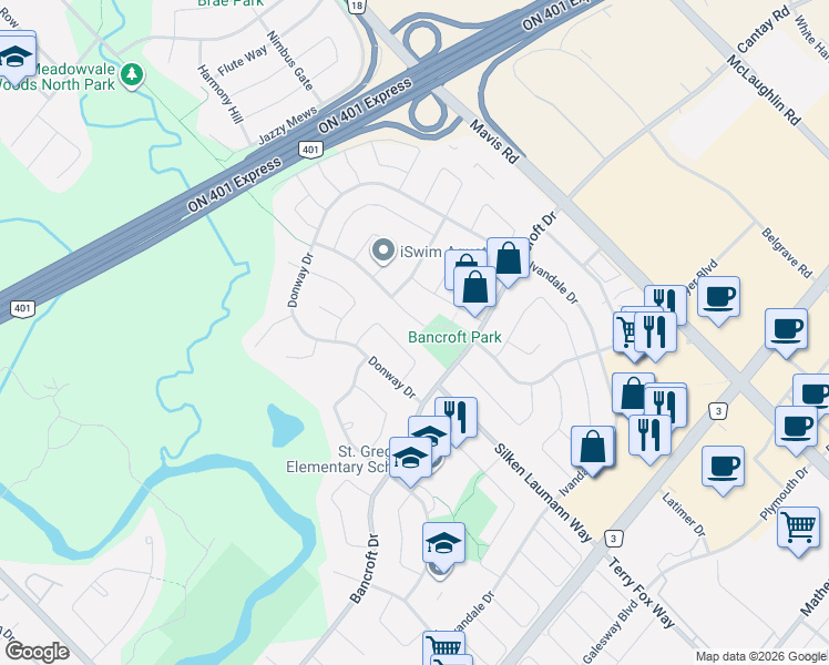 map of restaurants, bars, coffee shops, grocery stores, and more near 6230 McGriff Court in Mississauga