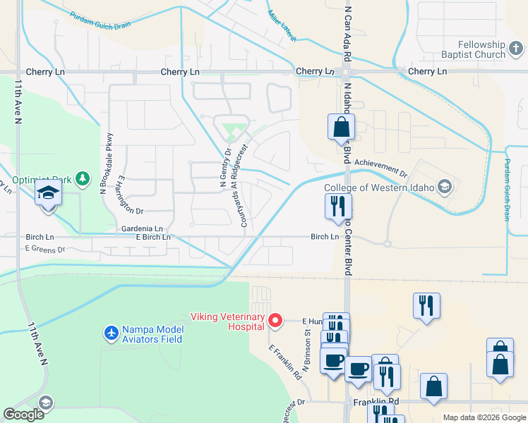map of restaurants, bars, coffee shops, grocery stores, and more near 16575 North Investor Loop in Nampa