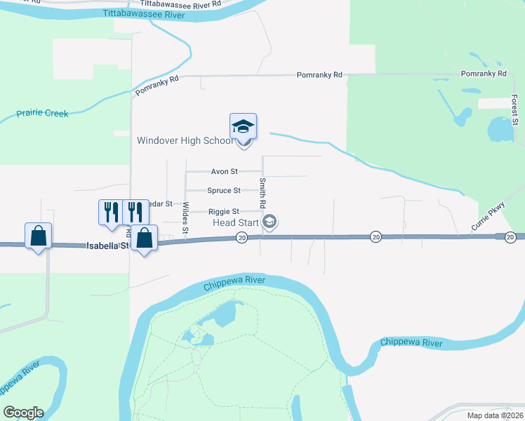 map of restaurants, bars, coffee shops, grocery stores, and more near 601 Smith Road in Midland