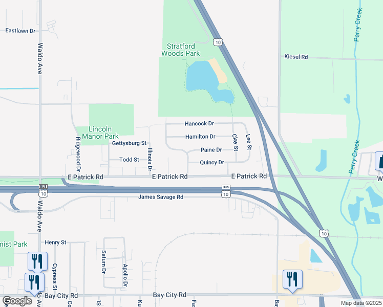 map of restaurants, bars, coffee shops, grocery stores, and more near 4317 Paine Drive in Midland