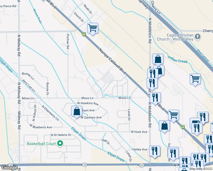 map of restaurants, bars, coffee shops, grocery stores, and more near 16954 North Pamelas Loop in Nampa