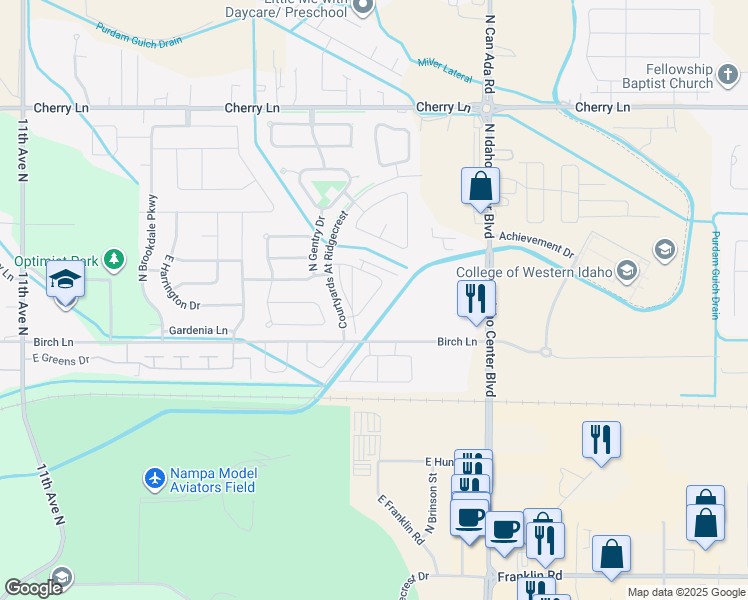 map of restaurants, bars, coffee shops, grocery stores, and more near 16575 North Investor Loop in Nampa