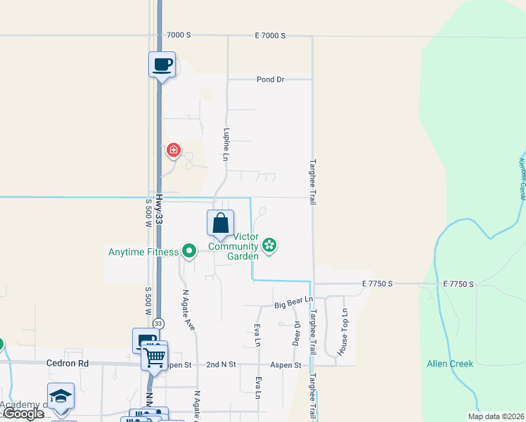 map of restaurants, bars, coffee shops, grocery stores, and more near 7552 Mountain Laurel Drive in Victor