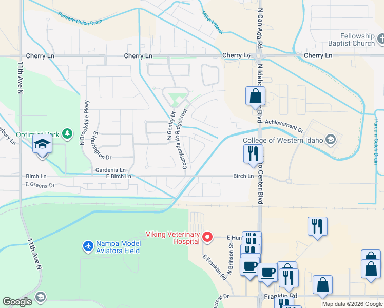 map of restaurants, bars, coffee shops, grocery stores, and more near 16575 North Investor Loop in Nampa
