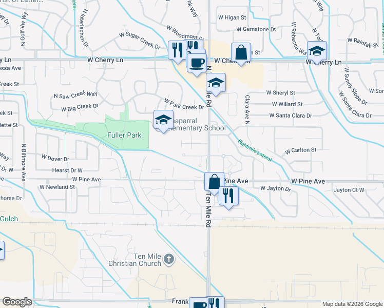 map of restaurants, bars, coffee shops, grocery stores, and more near 3249 West Wave Drive in Meridian