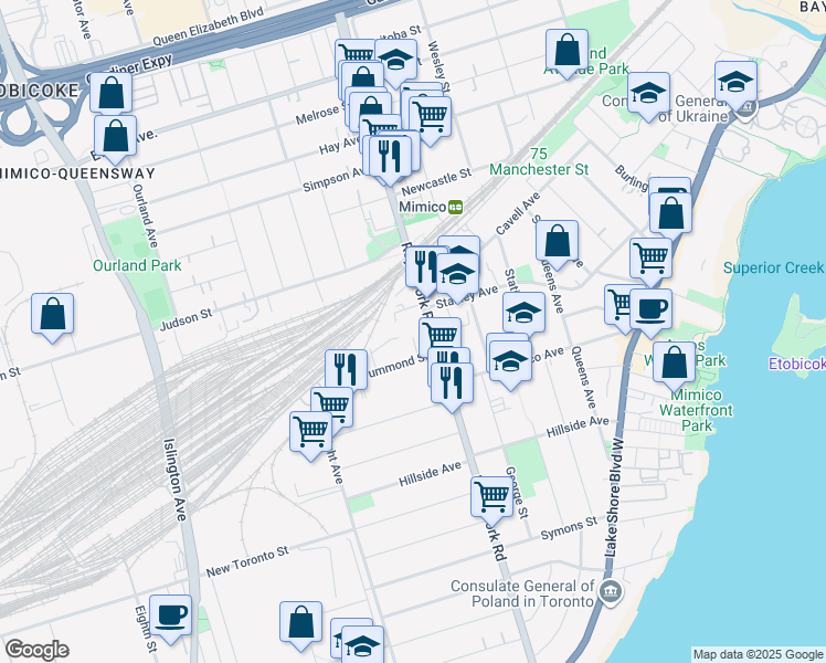 map of restaurants, bars, coffee shops, grocery stores, and more near 6 Drummond Street in Toronto