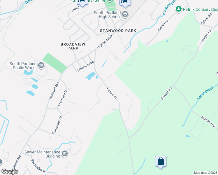 map of restaurants, bars, coffee shops, grocery stores, and more near 126 Fickett Street in South Portland
