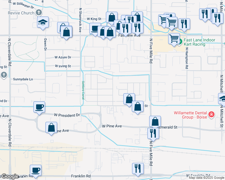 map of restaurants, bars, coffee shops, grocery stores, and more near 450 Greenleaf Street in Boise