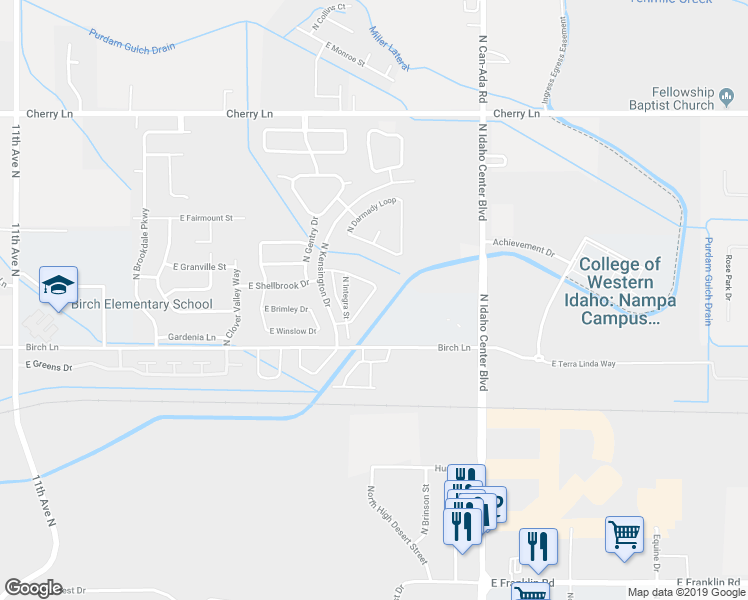 map of restaurants, bars, coffee shops, grocery stores, and more near 16575 North Investor Loop in Nampa