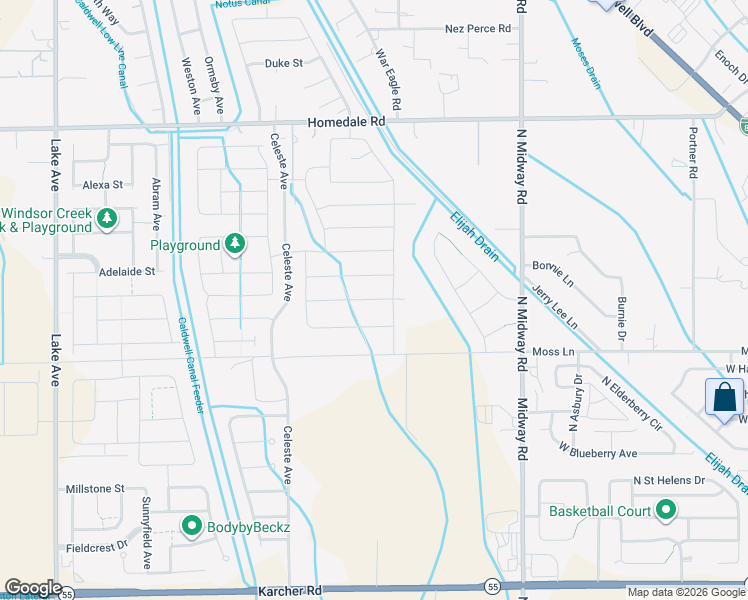 map of restaurants, bars, coffee shops, grocery stores, and more near 12360 Moss Lane in Nampa