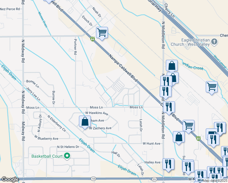 map of restaurants, bars, coffee shops, grocery stores, and more near 16953 North Pamelas Loop in Nampa