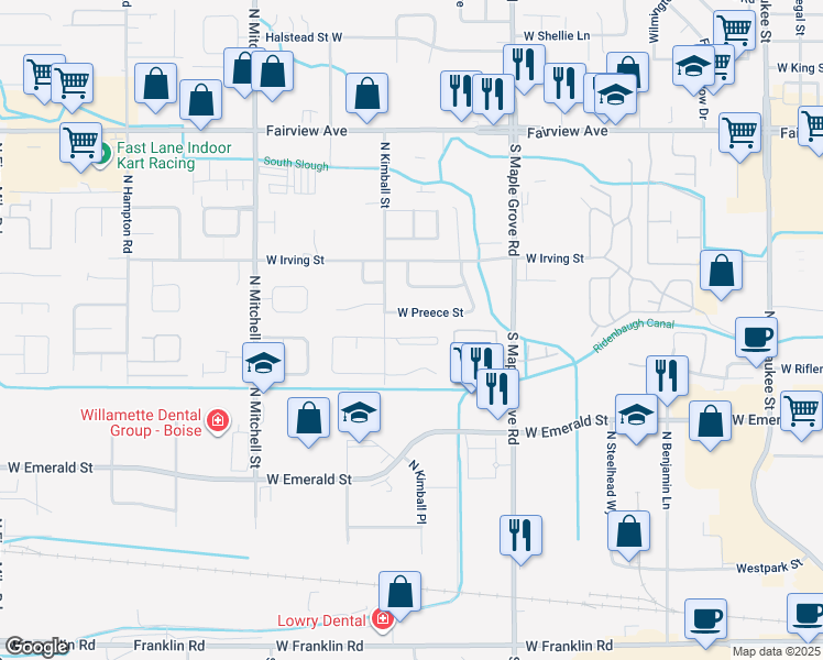 map of restaurants, bars, coffee shops, grocery stores, and more near 9302 West Cascade Street in Boise