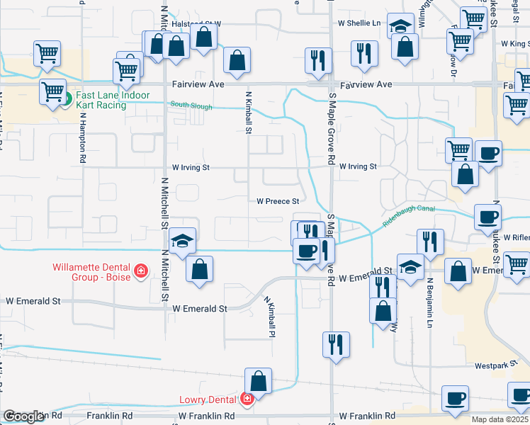 map of restaurants, bars, coffee shops, grocery stores, and more near 9314 West Cascade Street in Boise