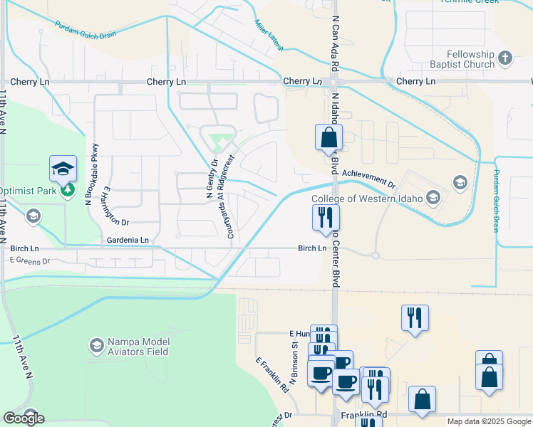 map of restaurants, bars, coffee shops, grocery stores, and more near 16584 North Profit Circle in Nampa