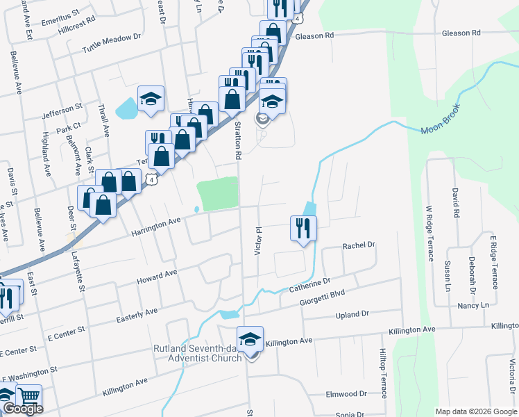 map of restaurants, bars, coffee shops, grocery stores, and more near 10 Hill Pond Road in Rutland