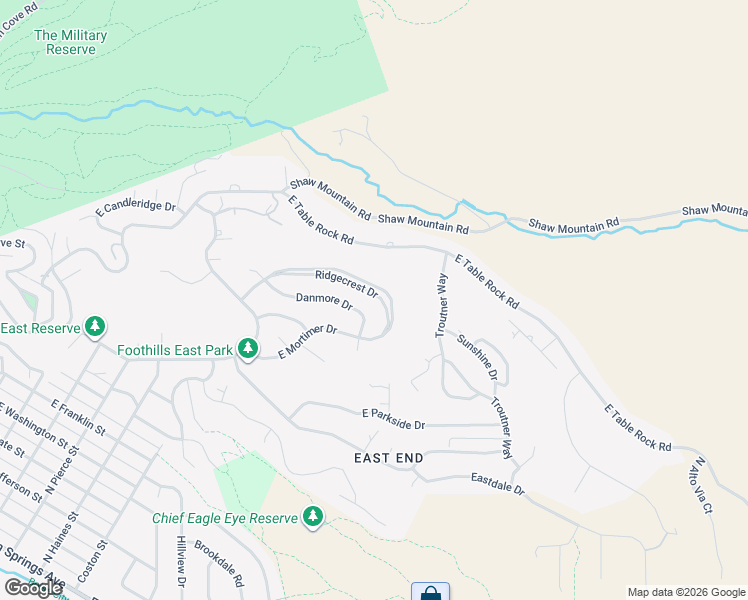 map of restaurants, bars, coffee shops, grocery stores, and more near 2101 Ridgecrest Drive in Boise