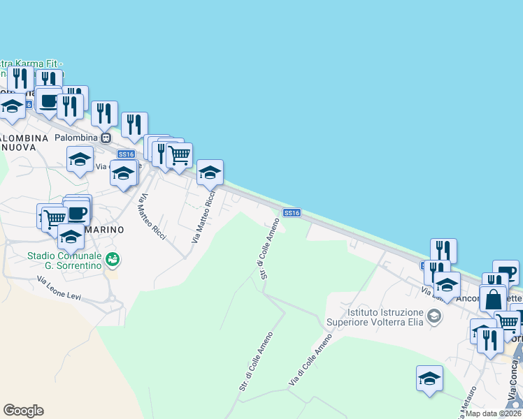 map of restaurants, bars, coffee shops, grocery stores, and more near in Province of Ancona