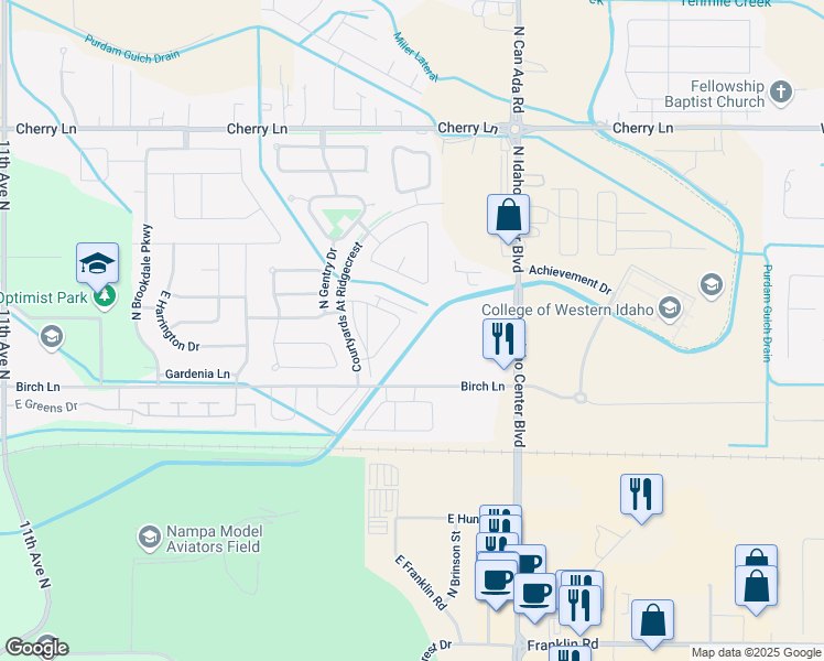 map of restaurants, bars, coffee shops, grocery stores, and more near 16584 North Profit Circle in Nampa