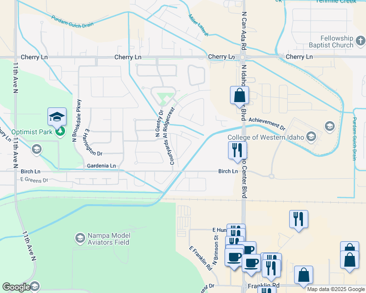 map of restaurants, bars, coffee shops, grocery stores, and more near 16575 North Investor Loop in Nampa