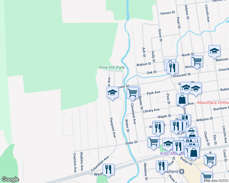 map of restaurants, bars, coffee shops, grocery stores, and more near 194 Crescent Street in Rutland