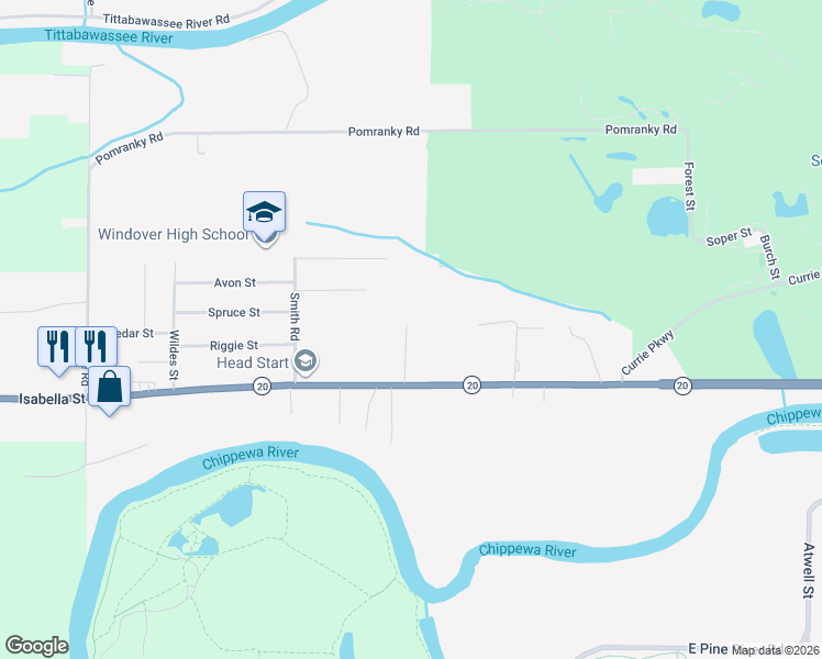 map of restaurants, bars, coffee shops, grocery stores, and more near 520 Hutchison Lane in Midland