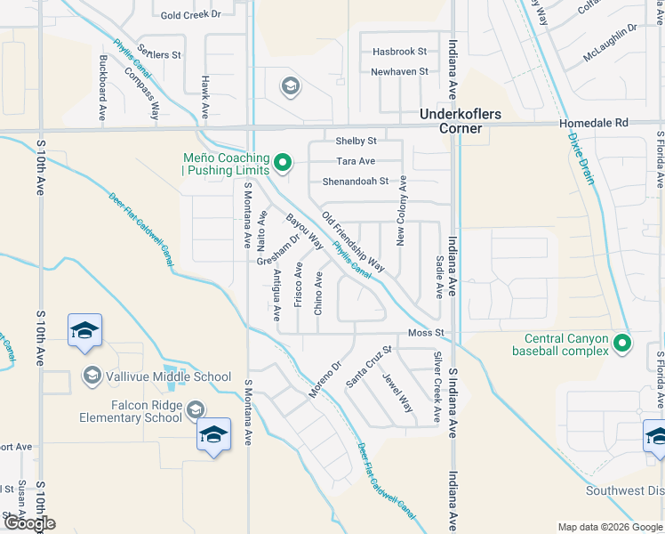 map of restaurants, bars, coffee shops, grocery stores, and more near 16674 Chino Avenue in Caldwell