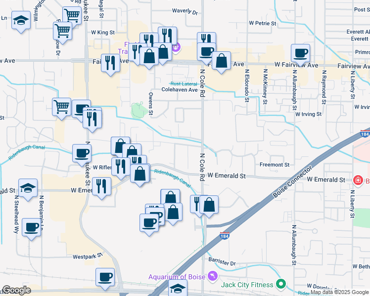 map of restaurants, bars, coffee shops, grocery stores, and more near 923 Imperial Way in Boise