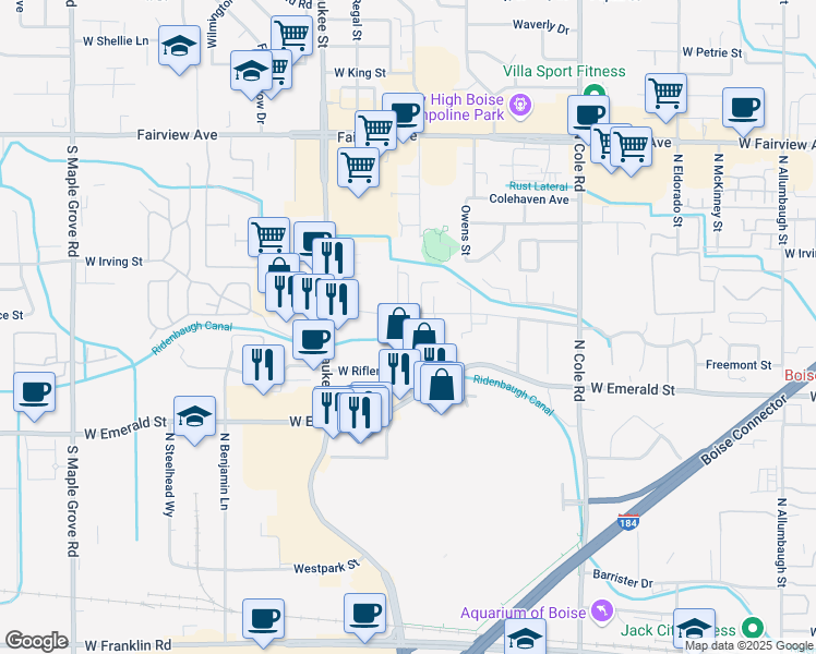 map of restaurants, bars, coffee shops, grocery stores, and more near 7903 West Preece Drive in Boise