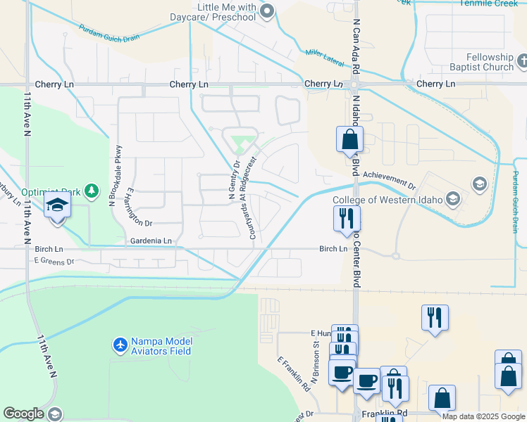map of restaurants, bars, coffee shops, grocery stores, and more near 16575 North Investor Loop in Nampa