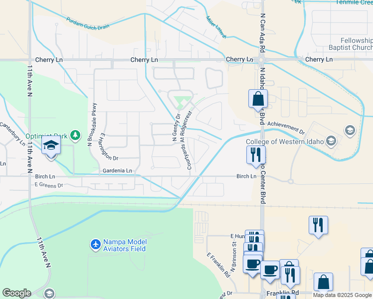 map of restaurants, bars, coffee shops, grocery stores, and more near 16593 North Amtrust Street in Nampa