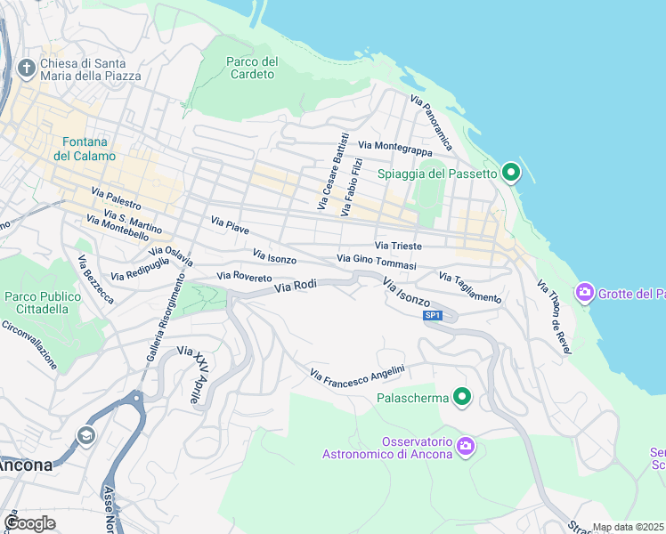 map of restaurants, bars, coffee shops, grocery stores, and more near 144-146 Via Isonzo in Ancona