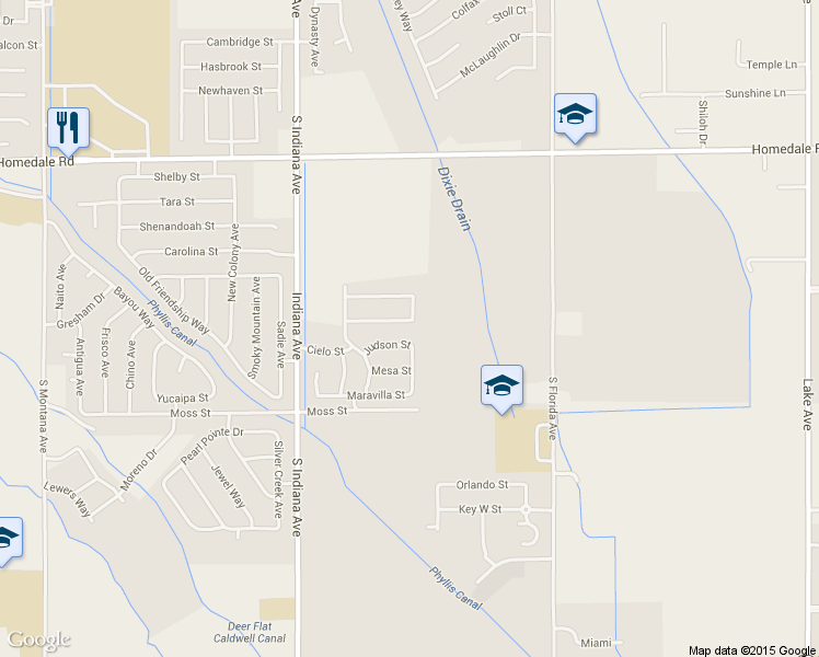 map of restaurants, bars, coffee shops, grocery stores, and more near 13779 Paraiso Street in Caldwell