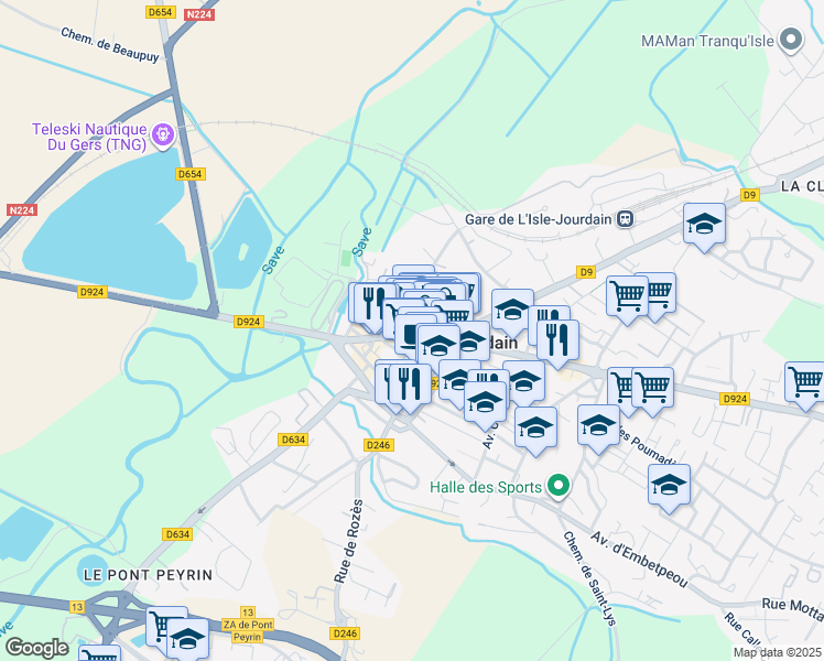 map of restaurants, bars, coffee shops, grocery stores, and more near 28 Avenue du Commandant Parisot in L'Isle-Jourdain