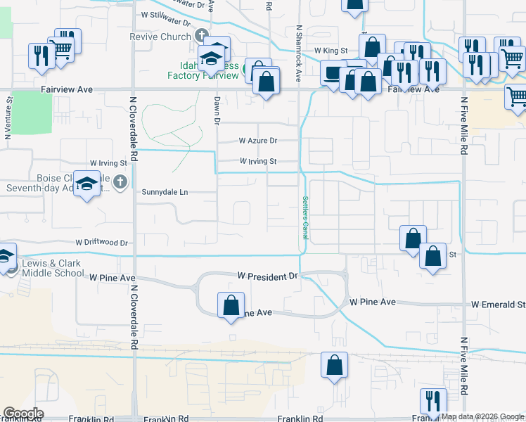 map of restaurants, bars, coffee shops, grocery stores, and more near 997 North Nichole Avenue in Boise