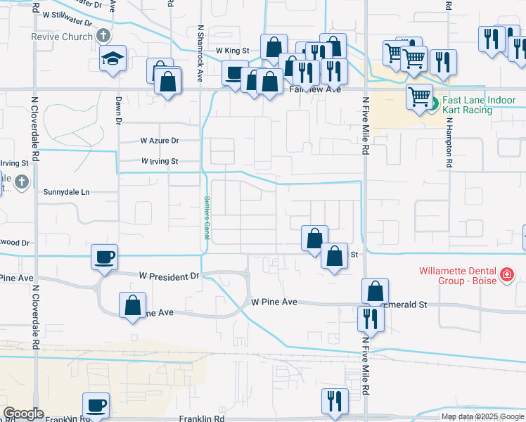 map of restaurants, bars, coffee shops, grocery stores, and more near 450 Greenleaf Street in Boise