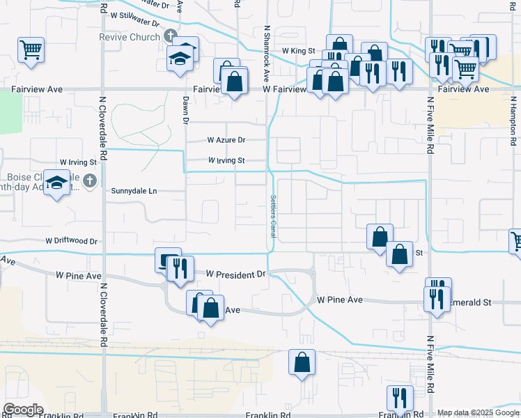 map of restaurants, bars, coffee shops, grocery stores, and more near 1001 North Shamrock Avenue in Boise