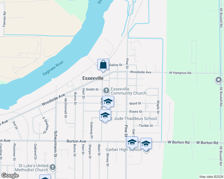 map of restaurants, bars, coffee shops, grocery stores, and more near 1004 Langstaff Street in Essexville