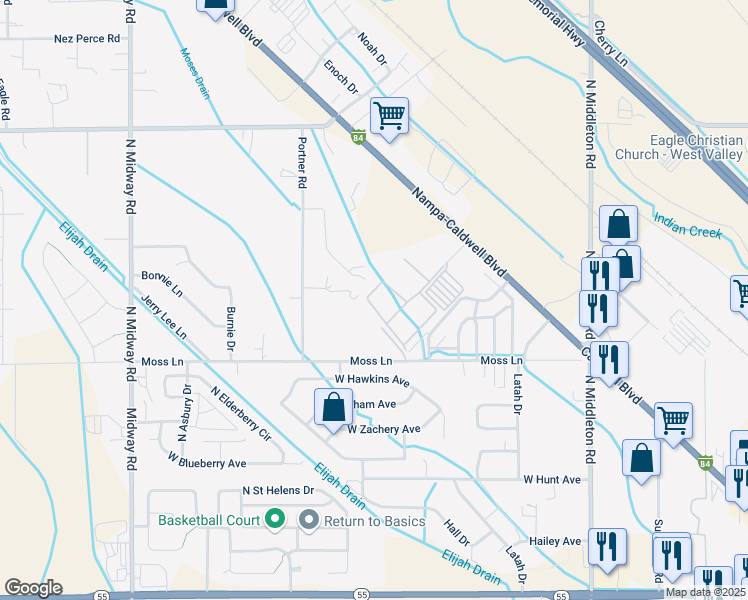 map of restaurants, bars, coffee shops, grocery stores, and more near 16769 North Pamelas Loop in Nampa